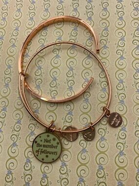 ALEX & ANI Rose Gold Charm Bangle Bracelet “Not the number of followers” & Cuff